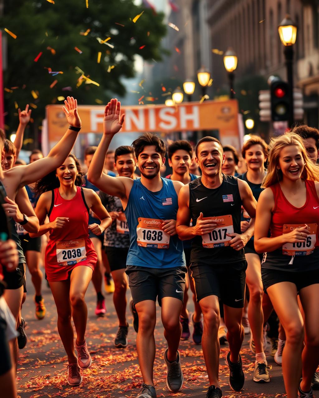 Runners celebrating fun challenges at the finish line